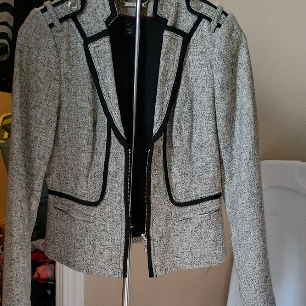 Gray and Black Textured Blazer with Tailored Fit